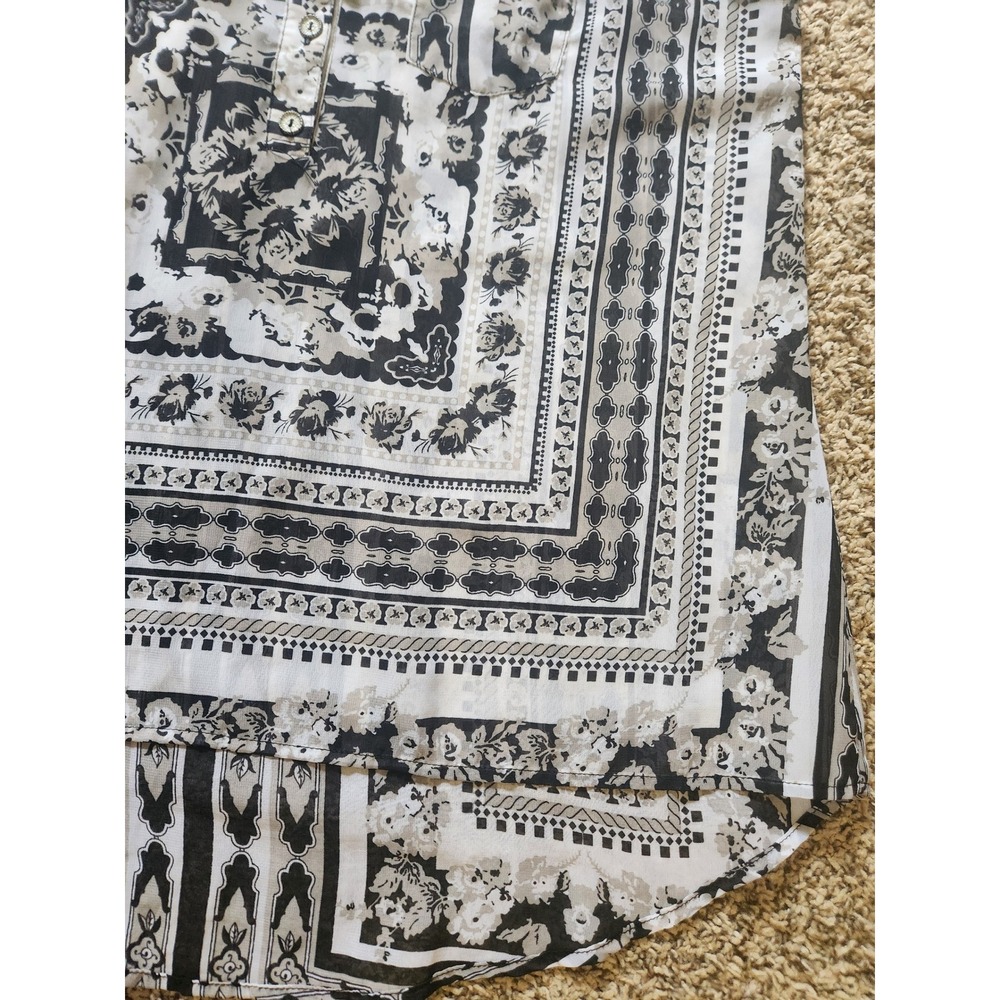 Eyeshadow Womens Black White Floral Tile Print Sleeveless Chiffon Blouse Large - Picture 8 of 9